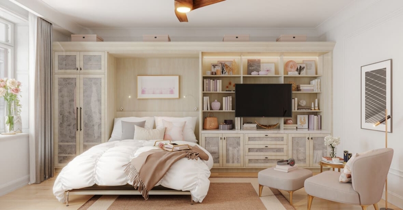 Murphy Bed White Modern with Integrated Tv and Built In Cabinetry
