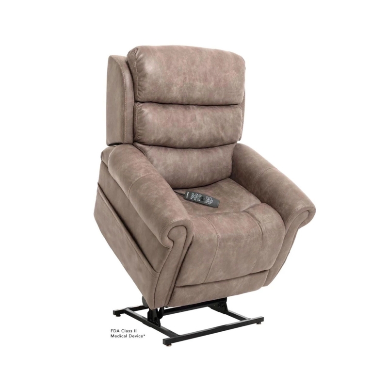 Mushroom Taupe Power Lift Recliner with Padded Rolled Arms