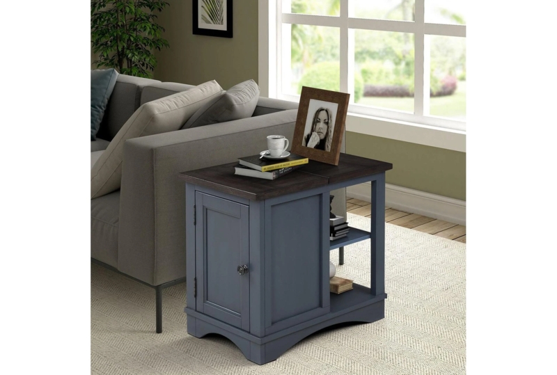 Muted Blue Chairside End Table with Drawer & Shelf