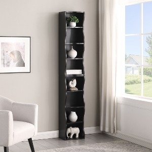 Narrow Bookcase featuring Wavy Frame Design in Matte Black Finish