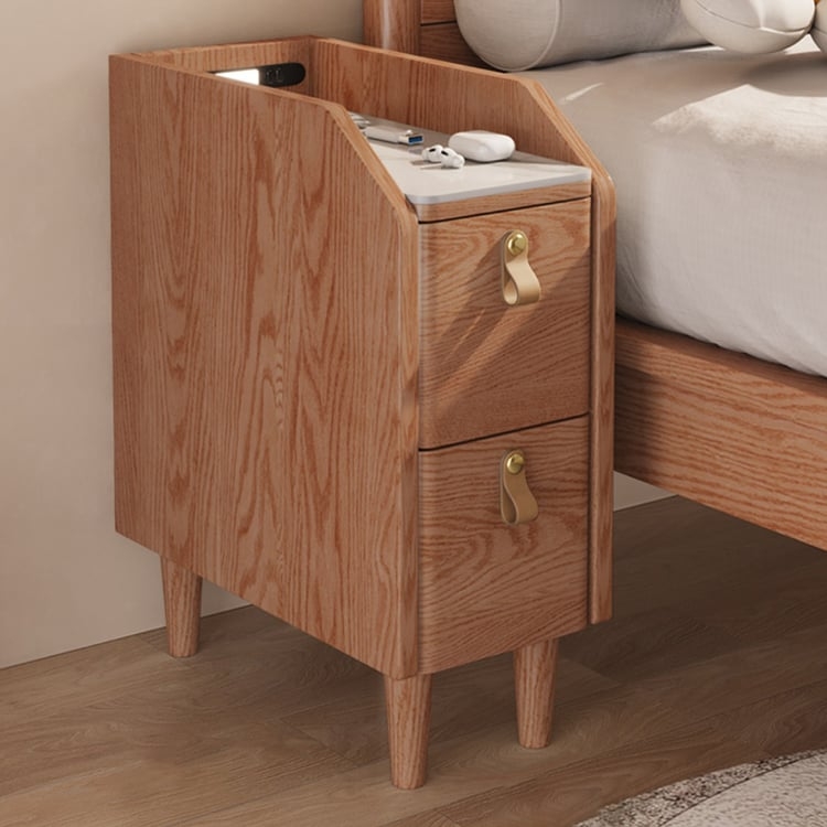 Narrow Cherry Wood Smart Nightstand with Sensor Light and USB Ports