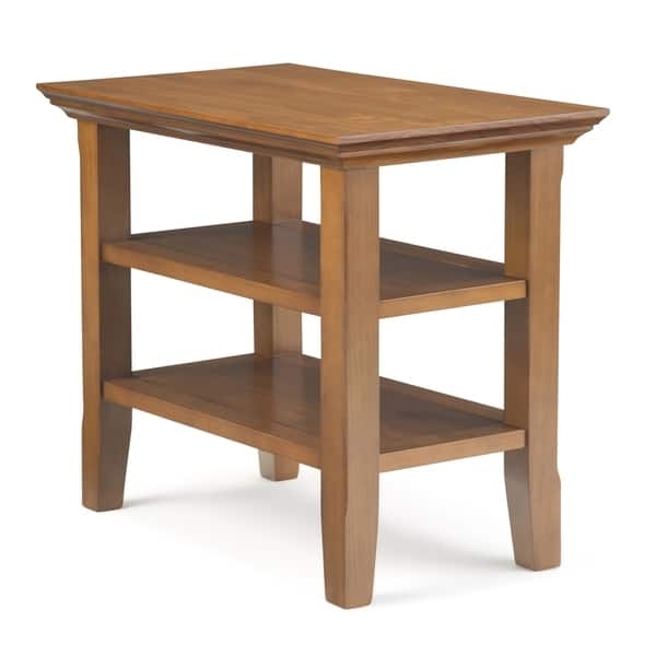 Narrow Dark Brown End Table with Drawer and Satin Finish