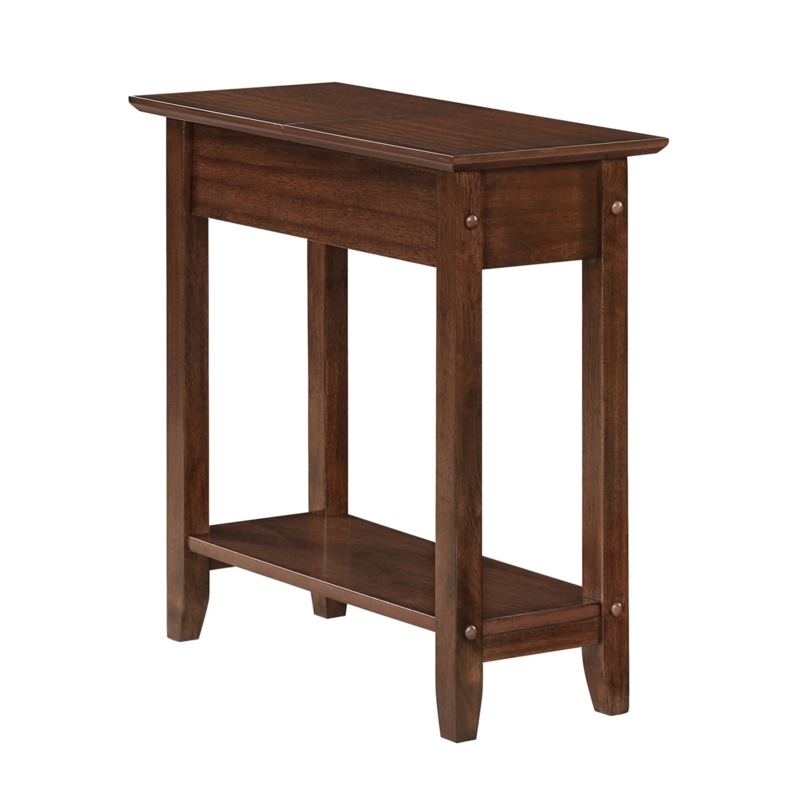 Narrow End Table in Espresso with Flip-Top Hidden Storage