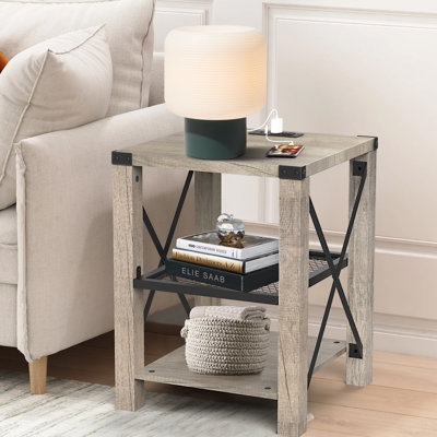 Narrow End Table: Integrated Charging Station & Flip-Top Storage Shelf