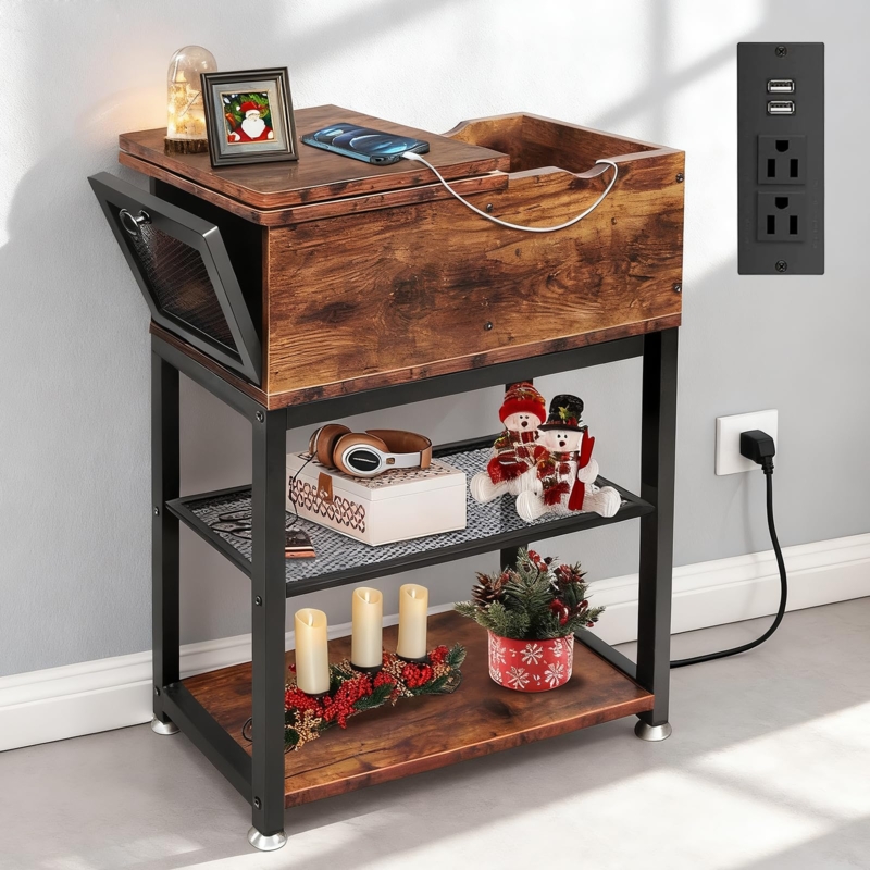 Narrow End Table with Flip-Top Charging Station