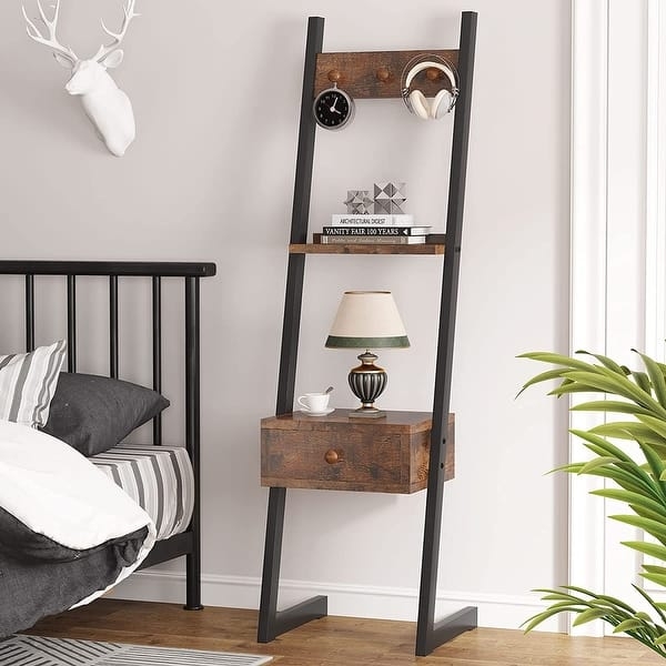 Narrow Industrial Nightstand with Hanging Hooks