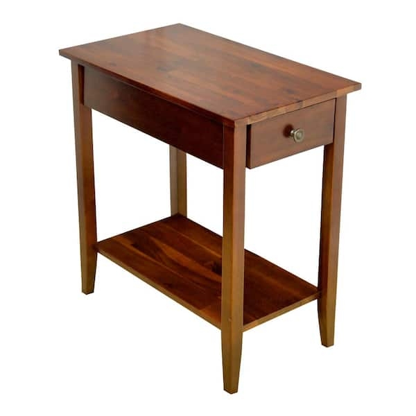 Narrow Mahogany End Table with Lower Shelf Traditional Accent