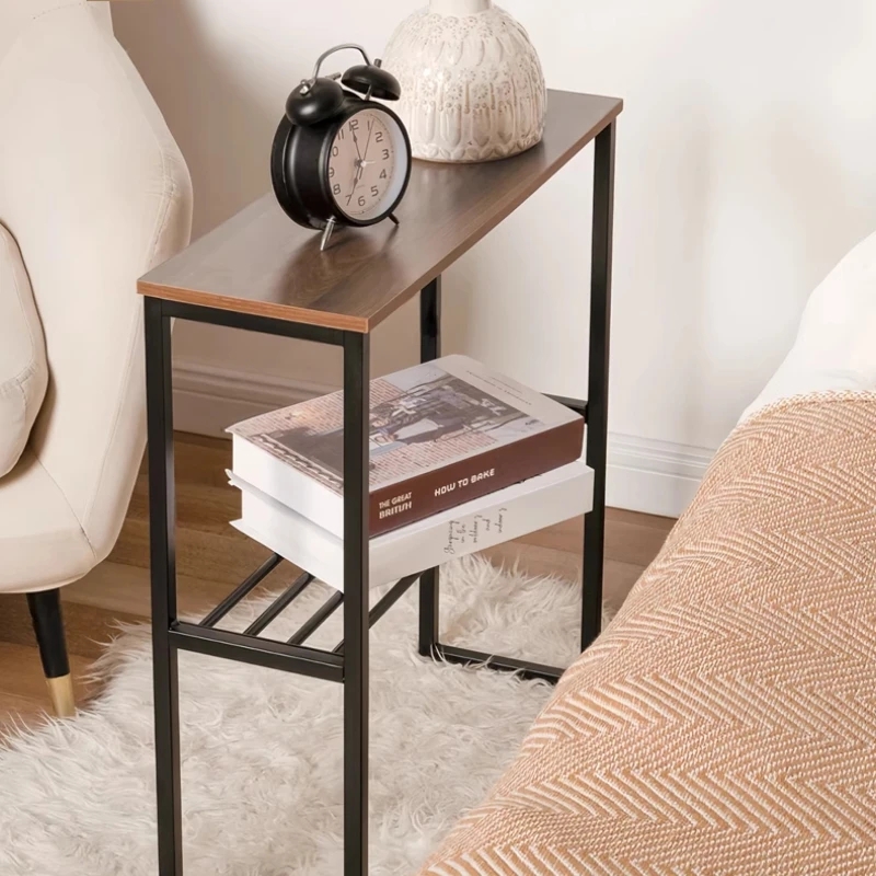 Narrow Nightstand Ultra Slim White Gold X-Base Storage Drawer