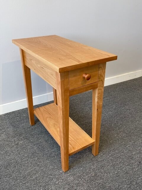 Narrow Shaker Cherry End Table Single Drawer Tapered Legs