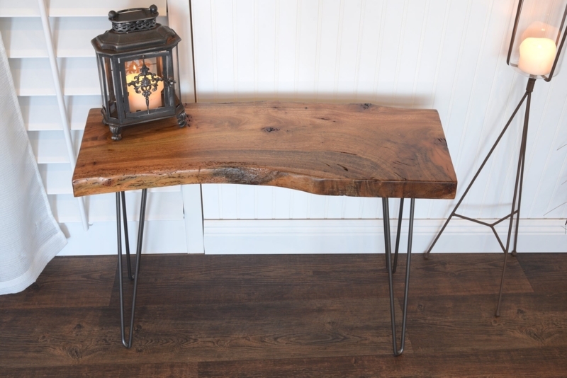 Natural Finish End Table with Light Wood Live Edge