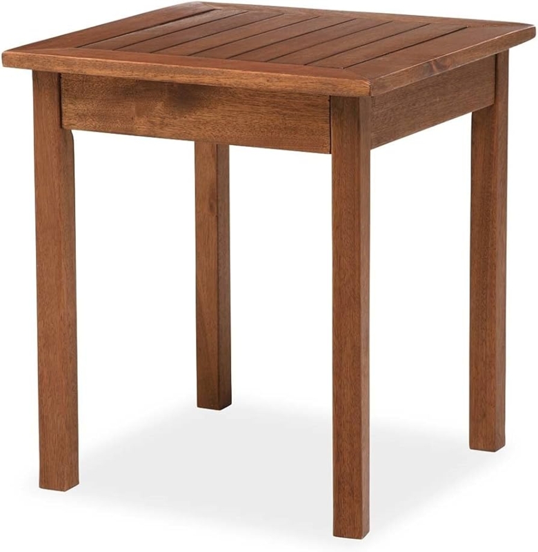 Natural Finish Square Outdoor Side Table with Sturdy Block Legs