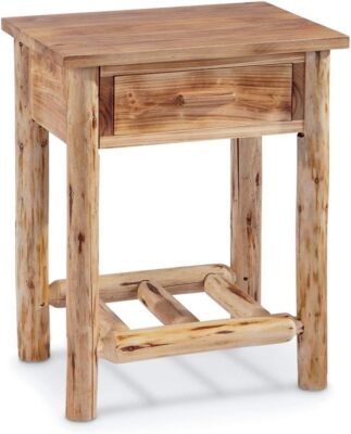 Natural Raw Wood Nightstand With Drawer And Open Shelf Storage