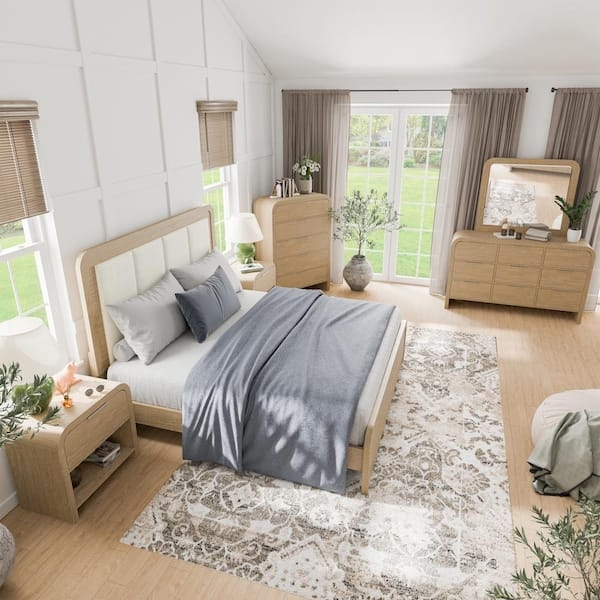Natural Wood Bedroom Set with Black Hardware Contrast Modern Rustic Style