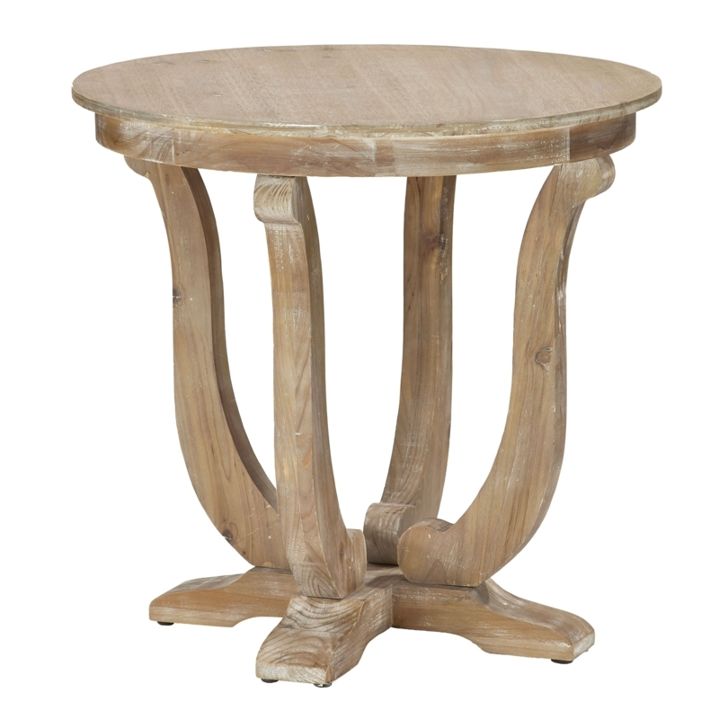Natural Wood Drum End Table with Vertical Staves