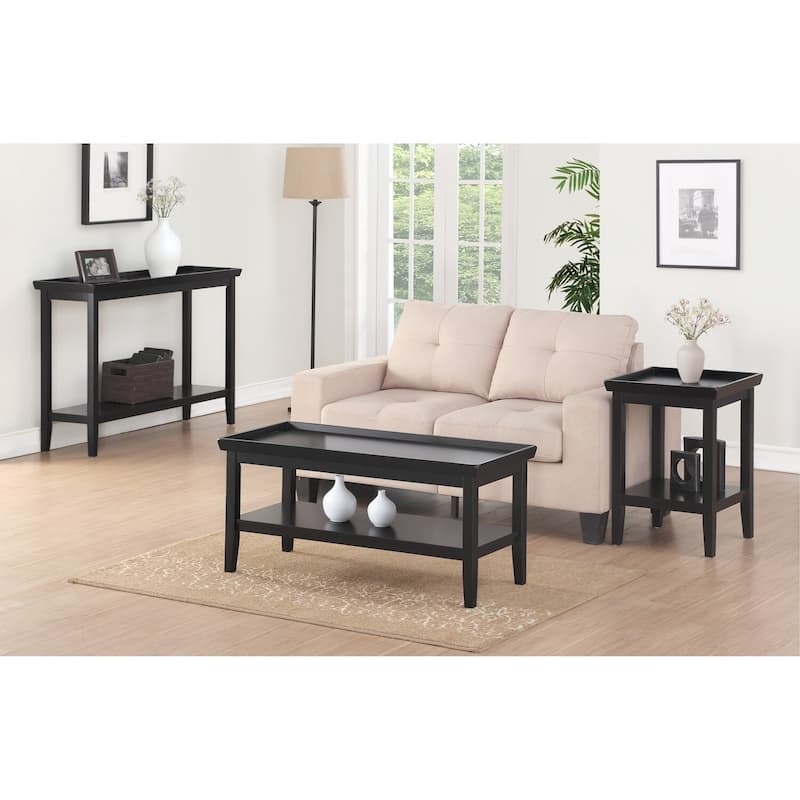 Natural Wood End Table with Square Silhouette and Three-Tier Storage