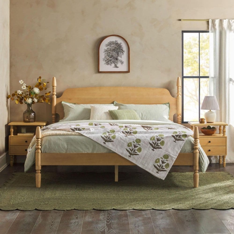 Natural Wood Farmhouse Bedroom Set Plank Headboard King Frame