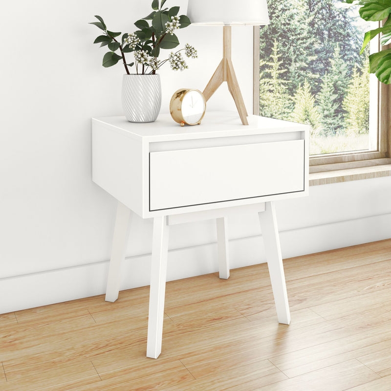 Natural Wood Nightstand Open Cubby Single Drawer Scandinavian Style