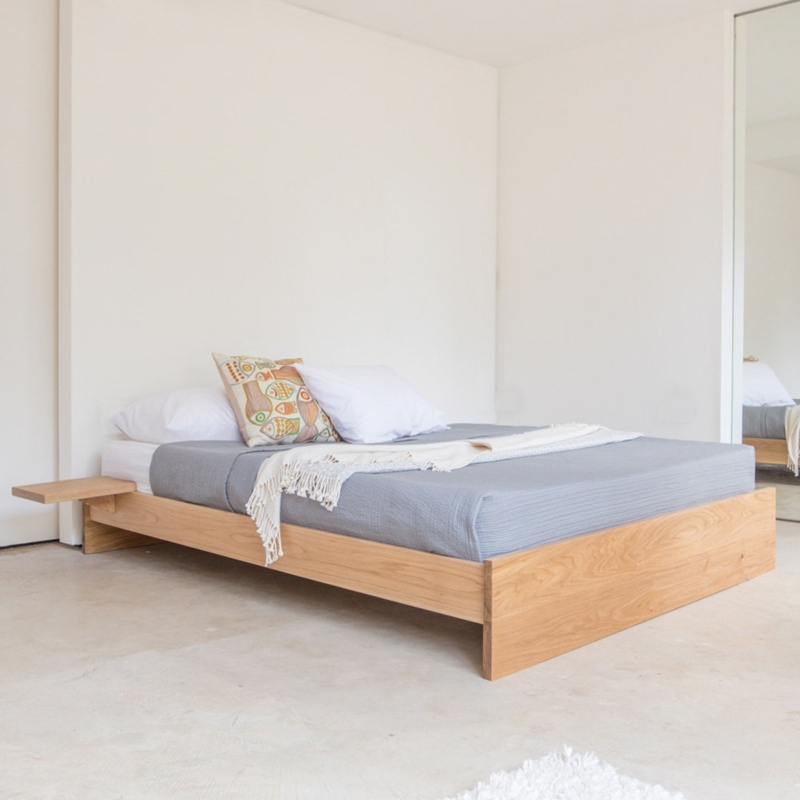 Natural Wood Platform Bed, Low Profile, No Headboard