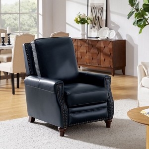 Navy Blue Leather-Like Wingback Recliner, Tufted with Nailheads