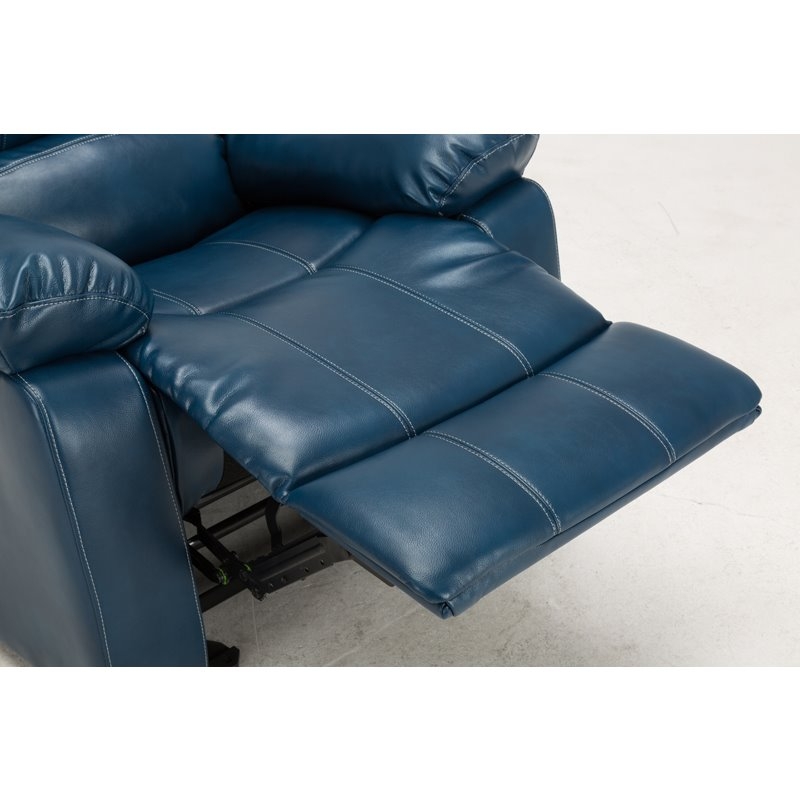 Navy Blue Manual Recliner with Channel Tufting and Brass Nails