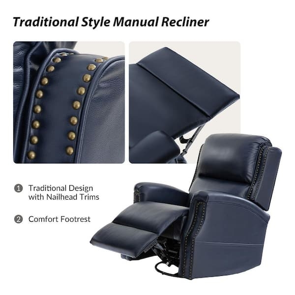 Navy Diamond Tufted Recliner with Side Pocket
