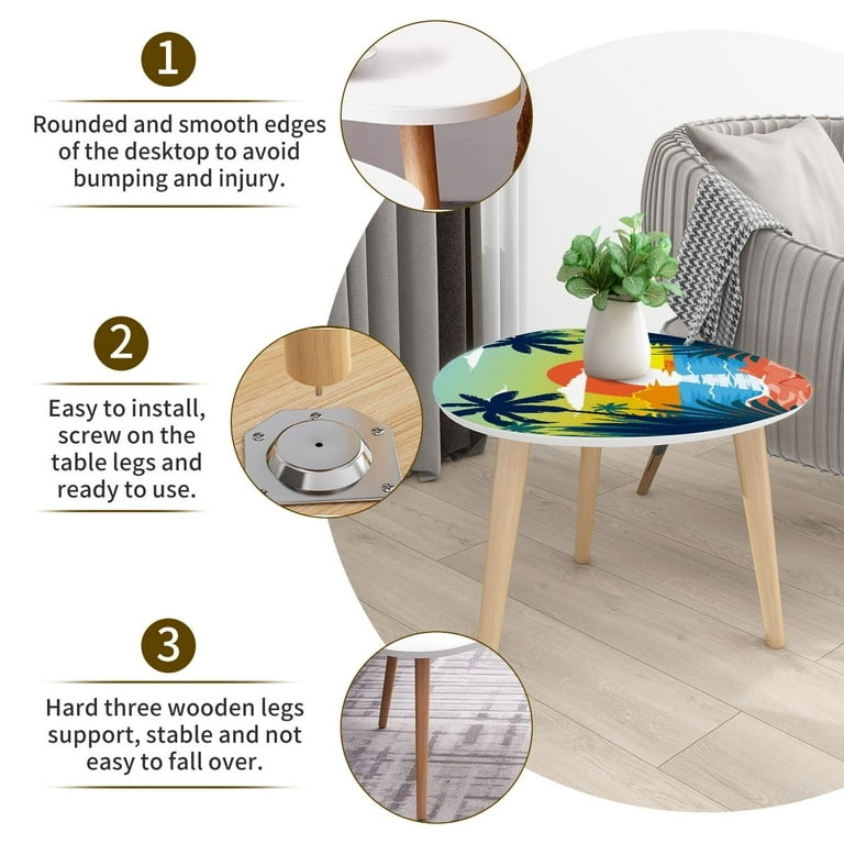 Nesting Coffee Table Set with Tropical Beach Sunset Graphic Tops