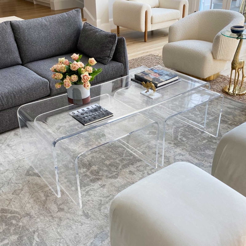 Nesting Coffee Tables Clear Acrylic Waterfall Set of Two