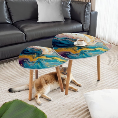 Nesting Coffee Tables, Coastal Seashell Graphic, Plectrum Shape