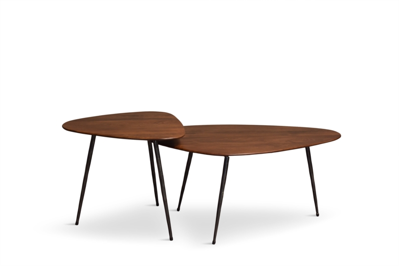 Nesting Coffee Tables: Organic Pentalobe Shape, Walnut Wood. Mid-century style.