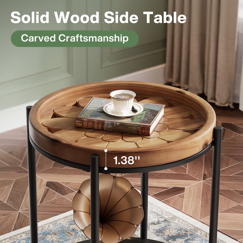 Nesting End Tables Star Pattern Carved, Carved Wood Tray Top Tables
