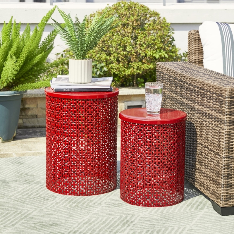 Nesting Garden Stools Set with Laser Cut Geometric Lattice Pattern