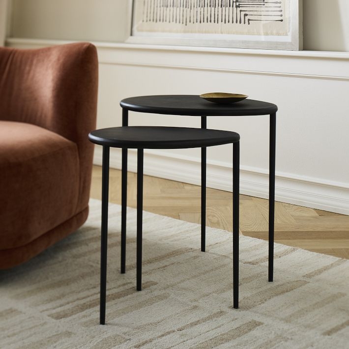 Nesting Side Tables Bronze Rectangular Top Minimalist Open Base