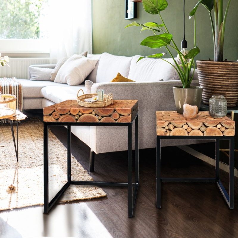 Nesting Side Tables concentric wood grain tripod silhouette organic teak