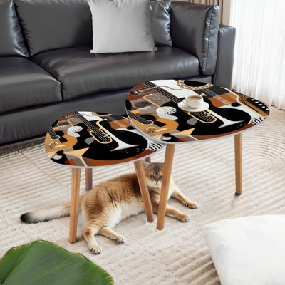 Nesting Tables, Abstract Music Collage Print, Triangular Shapes, Modern