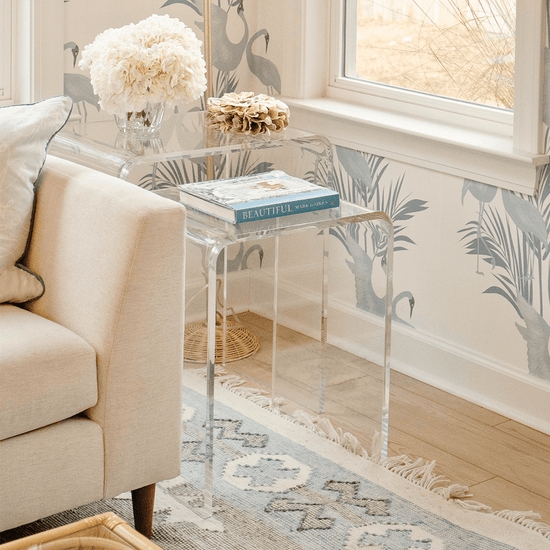 Nesting Tables, Clear Acrylic C-Shaped Waterfall Edge