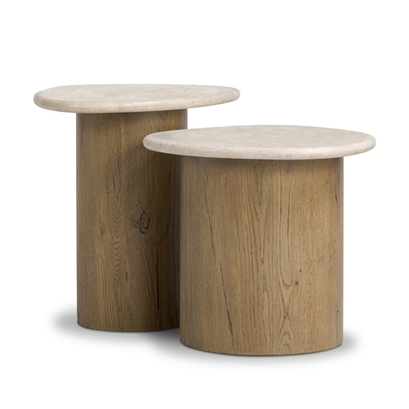 Nesting Tables Fluted Base Cylindrical Shape Material Contrast