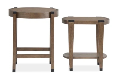 Nesting Tables Round Wood and Black Metal Frame Set