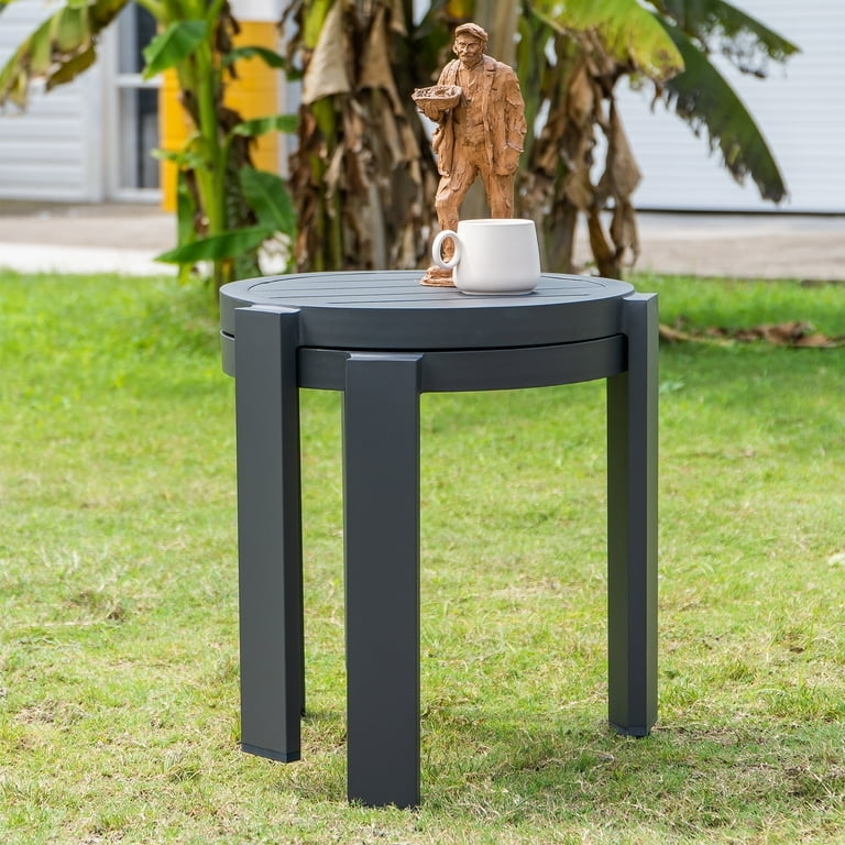 Nesting Tables Set in Matte Gray Metal, Stackable Round Design