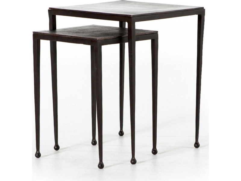 Nesting Tables Set Industrial Rust Metal Round Top Open Base
