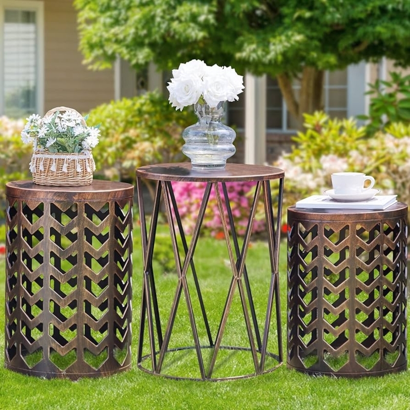 Nesting Tables with Tripod Frame in Matte Bronze, Industrial Nesting Side Tables