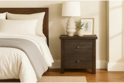 Nightstand 2-Drawer Espresso Horizontal Pulls Block Feet Sleek Table