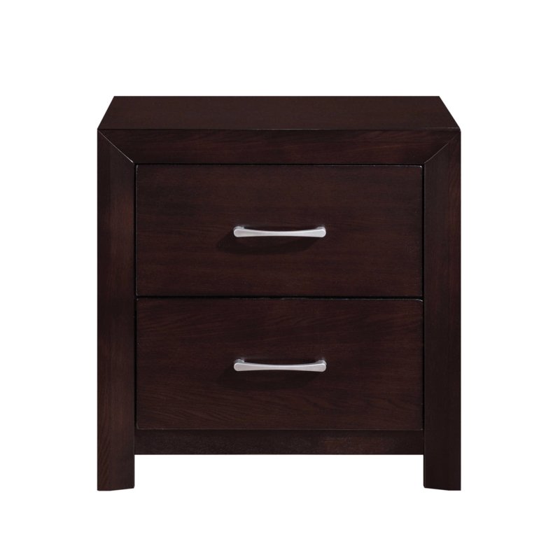 Nightstand 2-Drawer Low Profile Block Feet Slim Metallic Hardware
