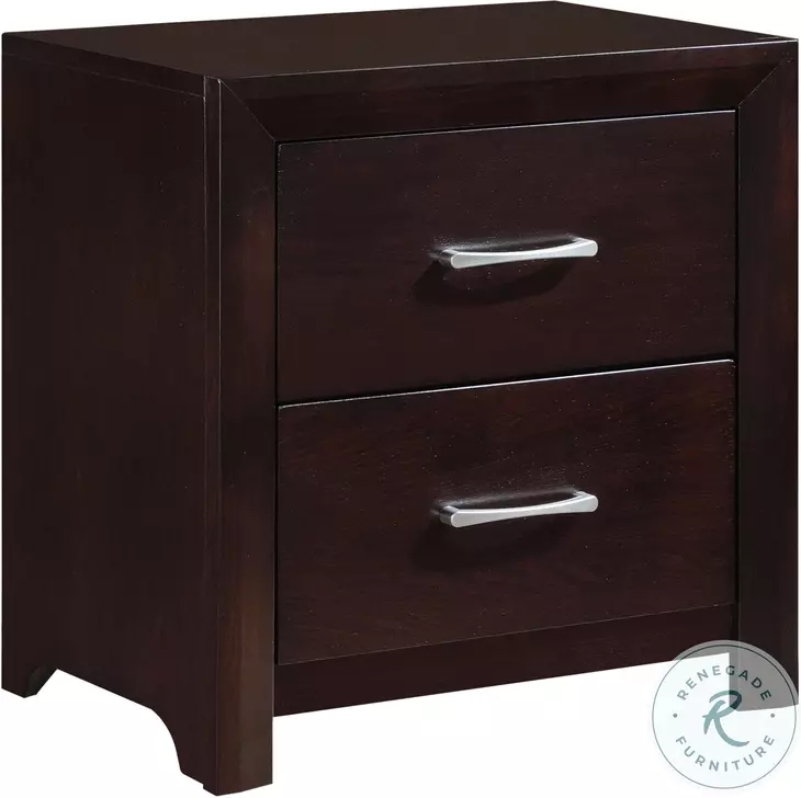 Nightstand 2-Drawer Molded Top Tapered Legs Silver Pulls Classic Table