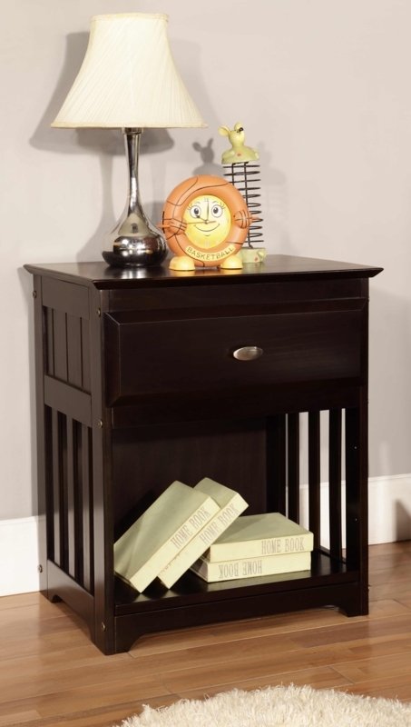 Nightstand 2-Drawer Open Cubby Round Knobs Transitional Accent Table
