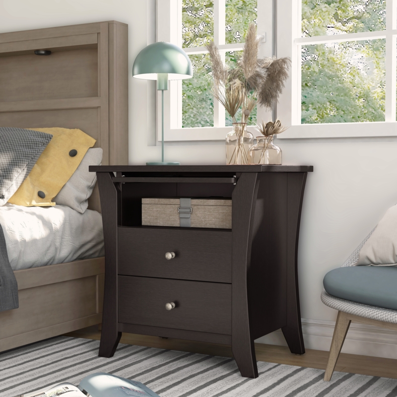 Nightstand 2-Drawer Open Shelf Knob Handles Modern Traditional Storage