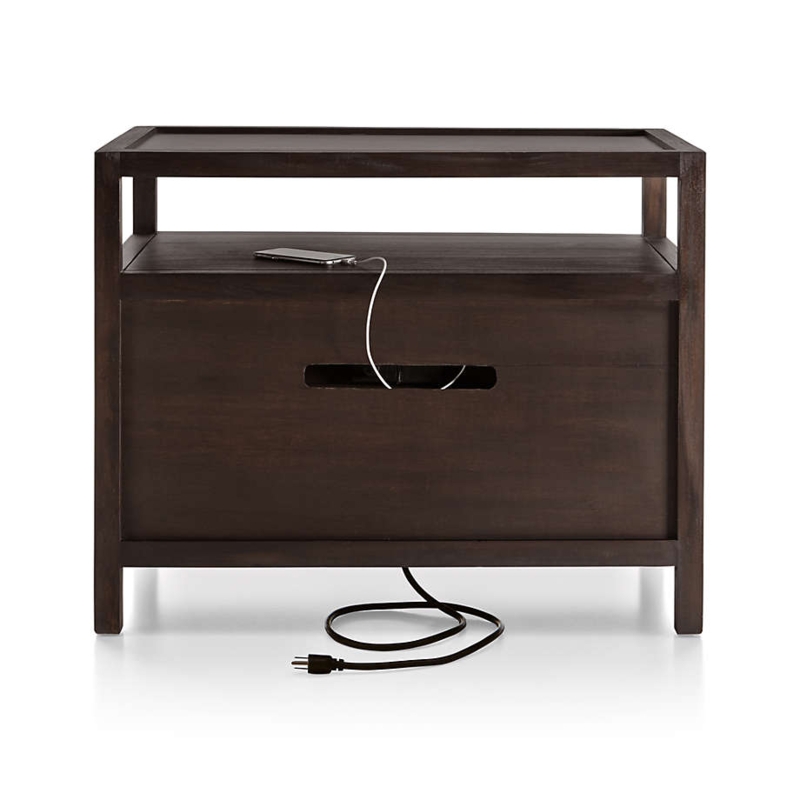 Nightstand 2-Drawer Recessed Circular Pulls Minimalist Bedside Table