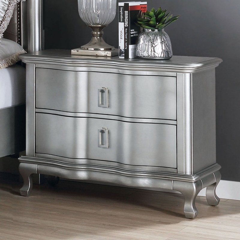 Nightstand, 3-Drawer Metallic Finish with Alligator Texture Front