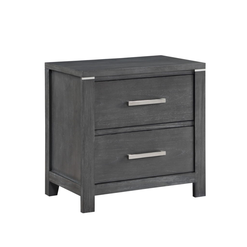 Nightstand Against Modern Bedroom Wood Slat Wall