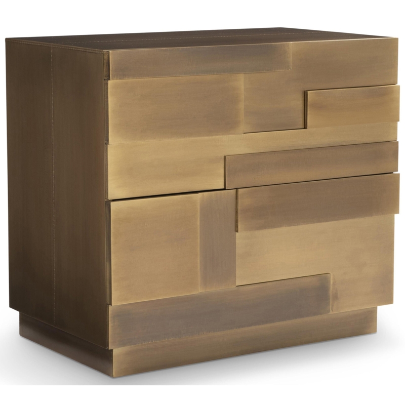 Nightstand Aged Brass Etched Geometric Texture Three Drawers