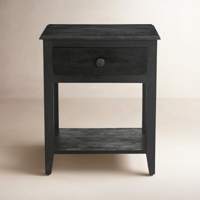 Nightstand, Antique Black Finish Two Drawers Farmhouse Rustic Bedside